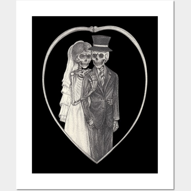 Couple love wedding skull. Wall Art by Jiewsurreal